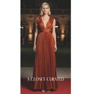 Mac Duggal Pleated Lace-Up Satin Gown 2 Orange NWT Style 26729